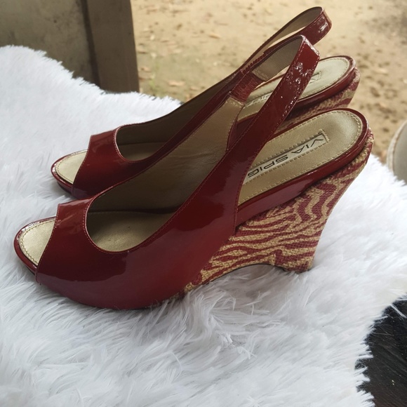 Via Spiga Shoes - Via Spiga Patent Leather Slingback Wedges Size 6M